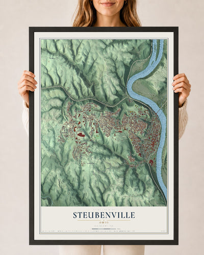 Map of Steubenville, Ohio, 24 x 36 inch print in a black wood frame