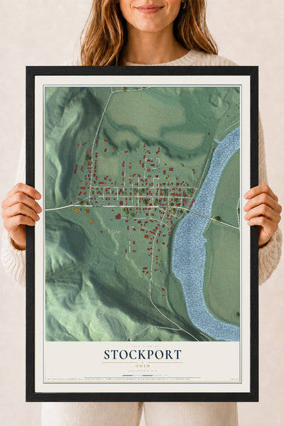 Map of Stockport, Ohio, 18 x 24 inch print in a black wood frame