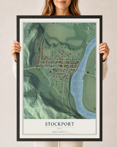 Map of Stockport, Ohio, 24 x 36 inch print in a black wood frame