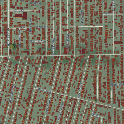 Close-up of the map of Stockyards, Ohio print showing street and building detail