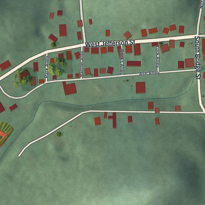 Second close-up of the map of Stone Creek, Ohio print showing more streets and buildings