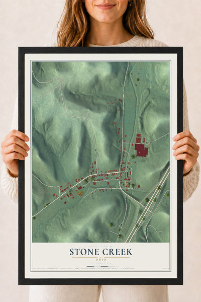 Map of Stone Creek, Ohio, 18 x 24 inch print in a black wood frame