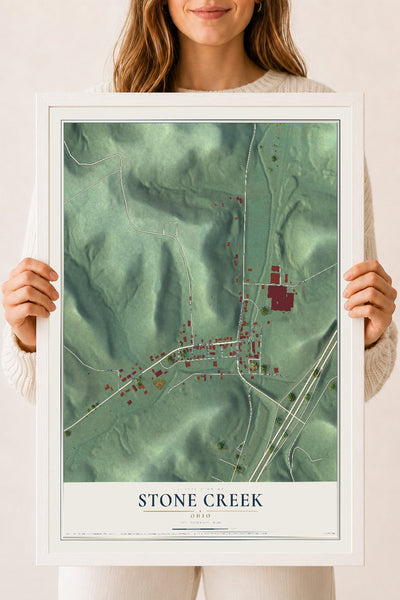 Map of Stone Creek, Ohio, 18 x 24 inch print in a white wood frame