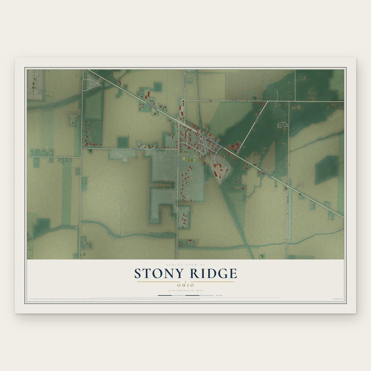Stony Ridge, Ohio map print, the full design