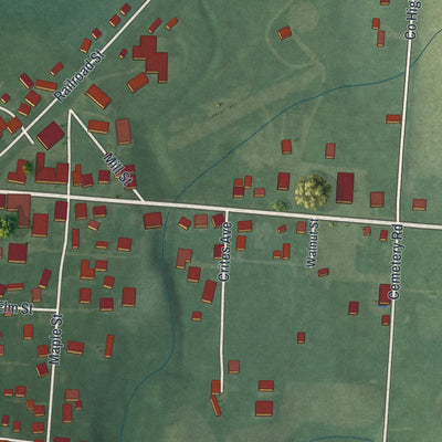 Close-up of the map of Stoutsville, Ohio print showing street and building detail