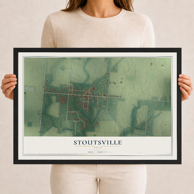 Map of Stoutsville, Ohio, 12 x 18 inch print in a black wood frame