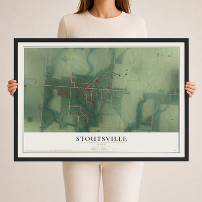 Map of Stoutsville, Ohio, 24 x 36 inch print in a black wood frame