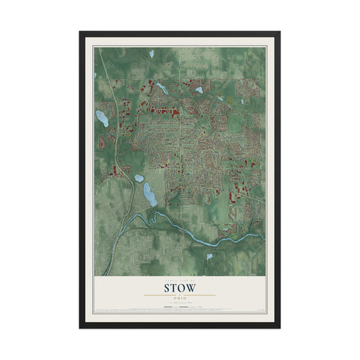 Map of Stow, Ohio, 12 x 18 inch print in a black wood frame