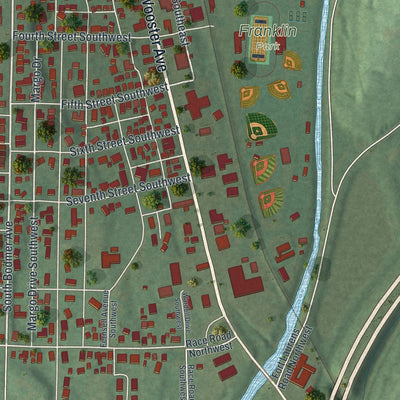 Close-up of the map of Strasburg, Ohio print showing street and building detail