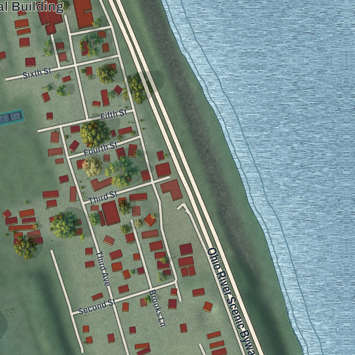 Close-up of the map of Stratton, Ohio print showing street and building detail