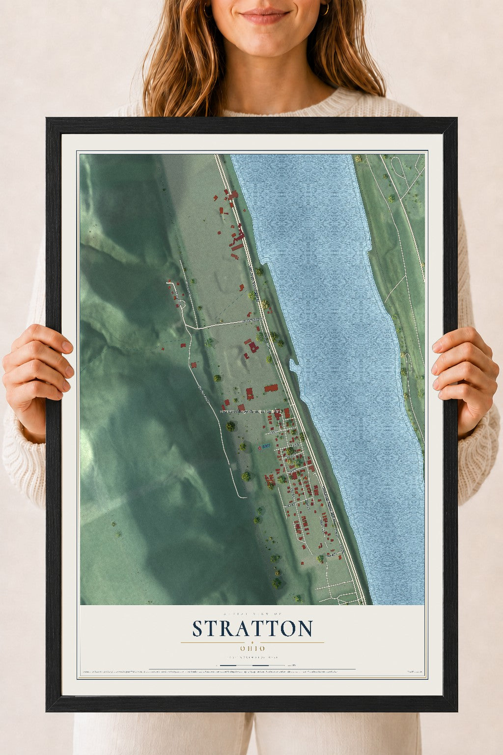 Map of Stratton, Ohio, 18 x 24 inch print in a black wood frame