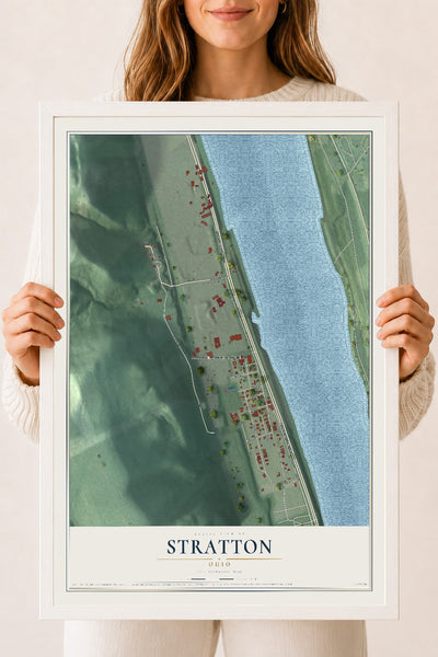 Map of Stratton, Ohio, 18 x 24 inch print in a white wood frame