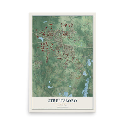 Map of Streetsboro, Ohio, 12 x 18 inch unframed archival matte print