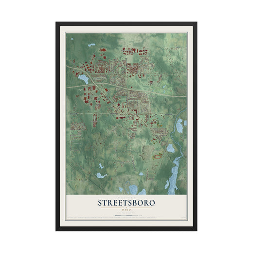 Map of Streetsboro, Ohio, 12 x 18 inch print in a black wood frame