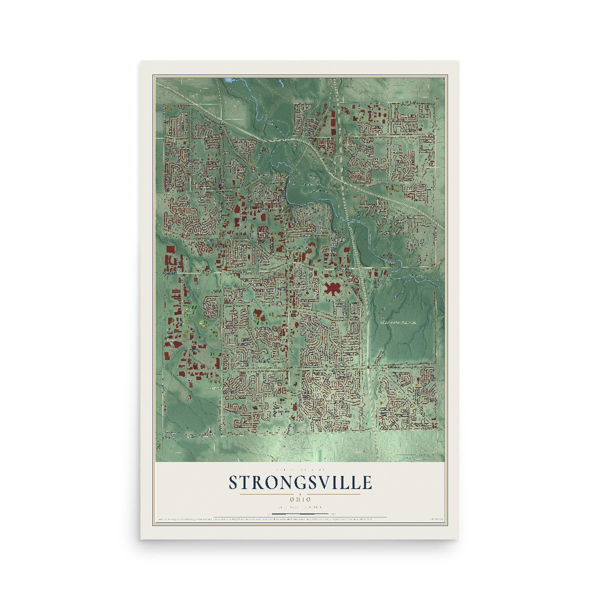 Map of Strongsville, Ohio, 12 x 18 inch unframed archival matte print