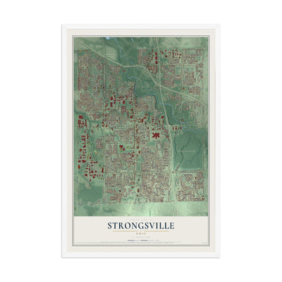 Map of Strongsville, Ohio, 12 x 18 inch print in a white wood frame