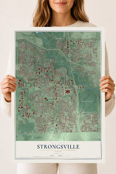 Map of Strongsville, Ohio, 18 x 24 inch unframed archival matte print