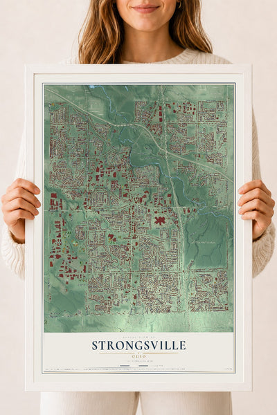 Map of Strongsville, Ohio, 18 x 24 inch print in a white wood frame
