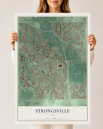 Map of Strongsville, Ohio, 24 x 36 inch unframed archival matte print
