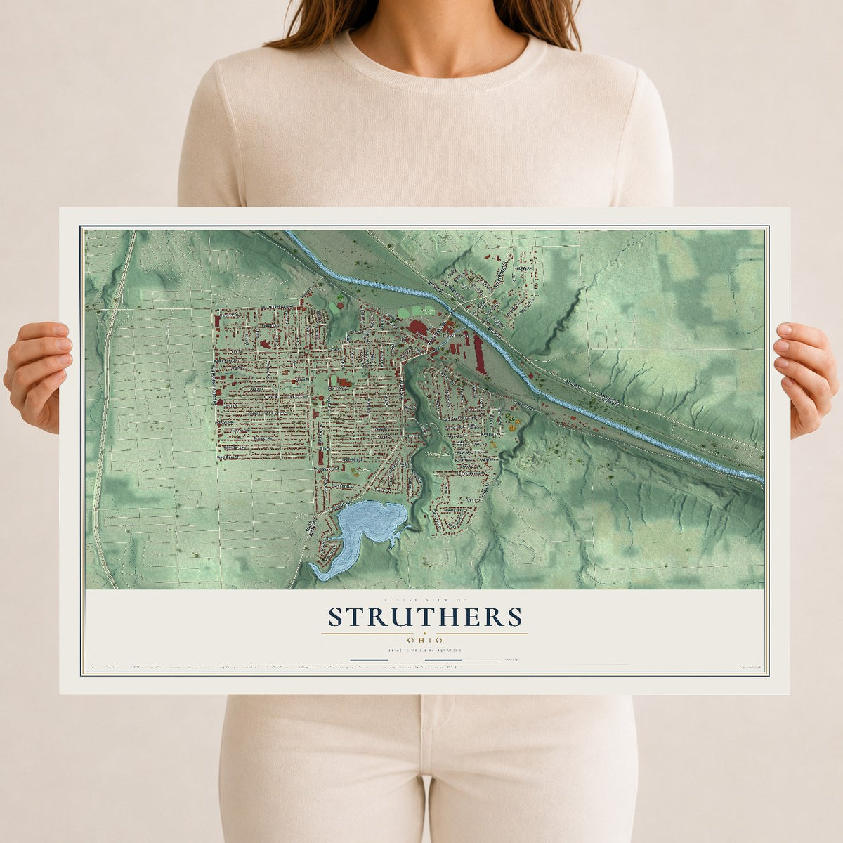Map of Struthers, Ohio, 12 x 18 inch unframed archival matte print