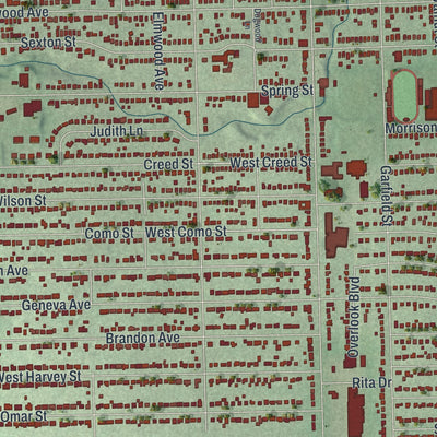 Close-up of the map of Struthers, Ohio print showing street and building detail
