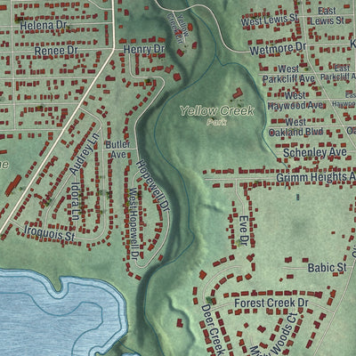 Second close-up of the map of Struthers, Ohio print showing more streets and buildings