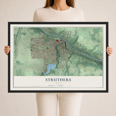 Map of Struthers, Ohio, 24 x 36 inch print in a black wood frame