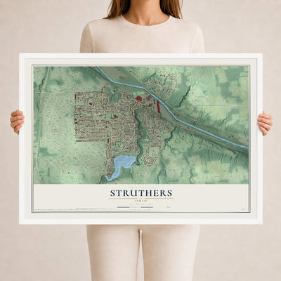 Map of Struthers, Ohio, 24 x 36 inch print in a white wood frame