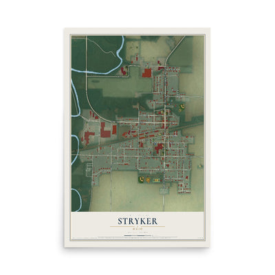 Map of Stryker, Ohio, 12 x 18 inch unframed archival matte print