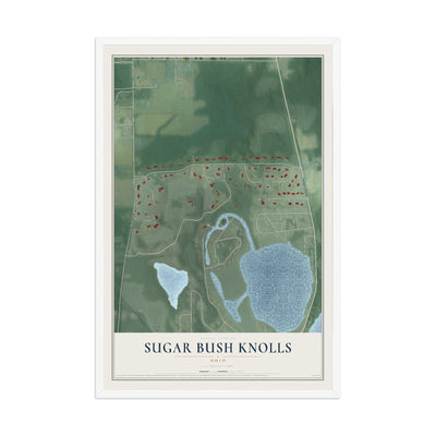 Map of Sugar Bush Knolls, Ohio, 12 x 18 inch print in a white wood frame