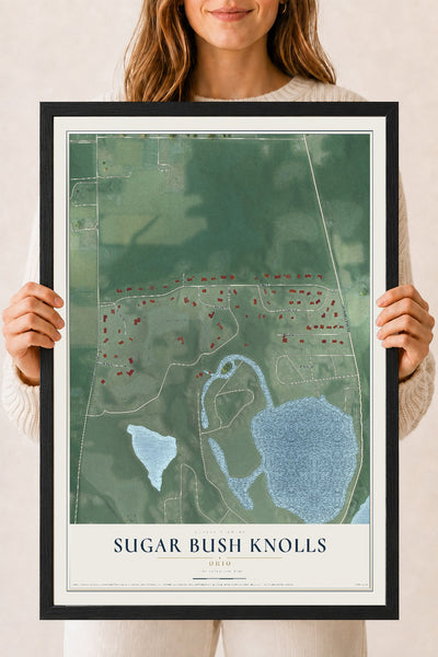 Map of Sugar Bush Knolls, Ohio, 18 x 24 inch print in a black wood frame