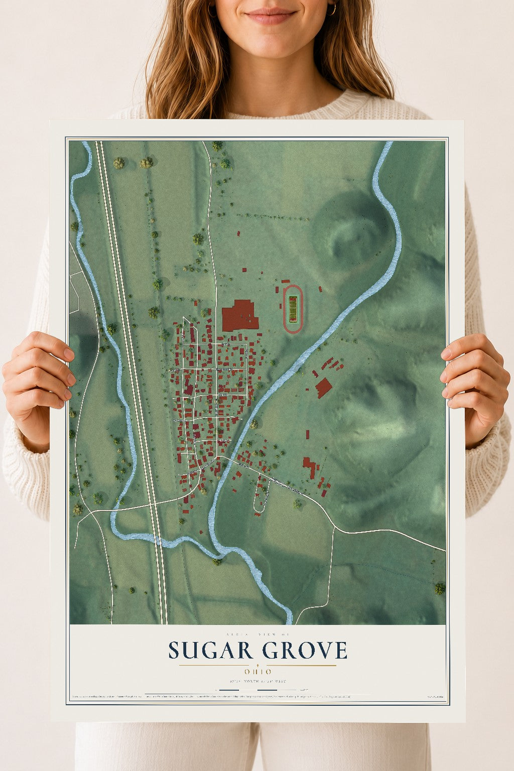 Map of Sugar Grove, Ohio, 18 x 24 inch unframed archival matte print