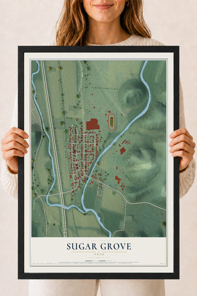 Map of Sugar Grove, Ohio, 18 x 24 inch print in a black wood frame