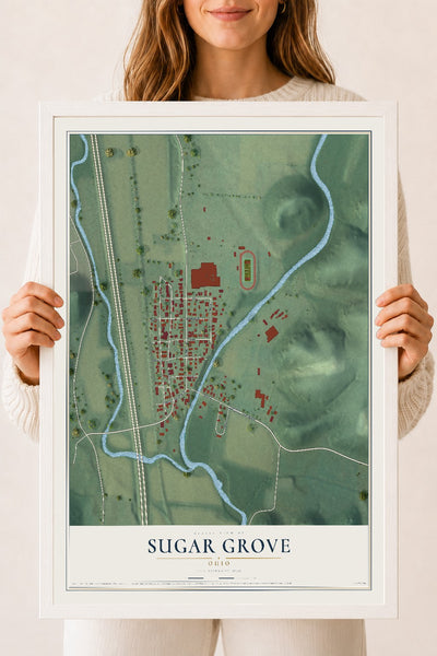 Map of Sugar Grove, Ohio, 18 x 24 inch print in a white wood frame