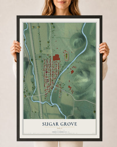 Map of Sugar Grove, Ohio, 24 x 36 inch print in a black wood frame