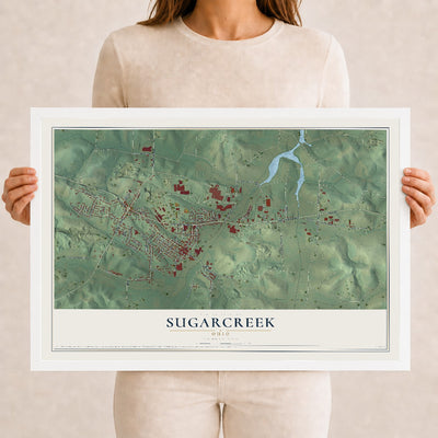 Map of Sugarcreek, Ohio, 12 x 18 inch print in a white wood frame
