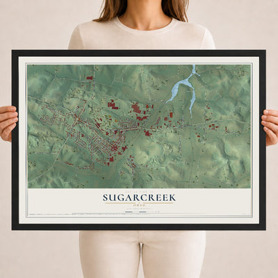 Map of Sugarcreek, Ohio, 18 x 24 inch print in a black wood frame
