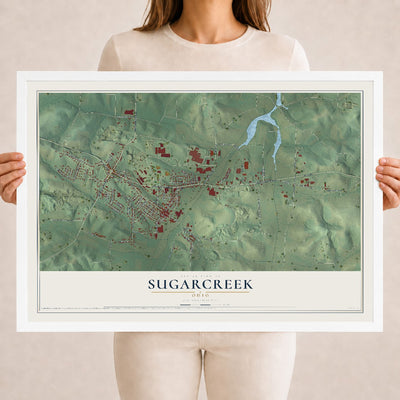 Map of Sugarcreek, Ohio, 18 x 24 inch print in a white wood frame