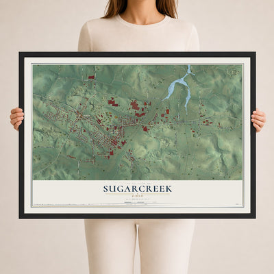 Map of Sugarcreek, Ohio, 24 x 36 inch print in a black wood frame