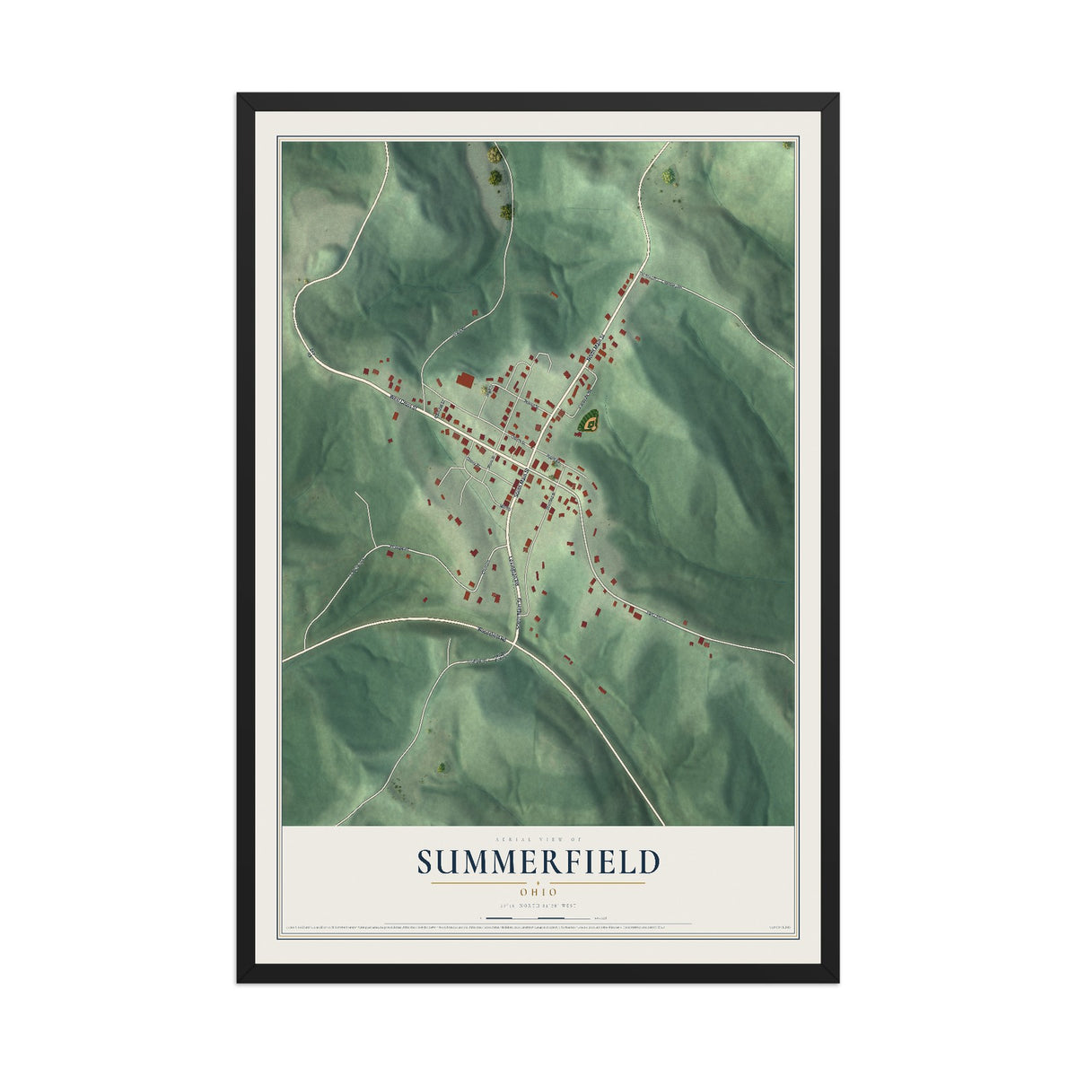 Map of Summerfield, Ohio, 12 x 18 inch print in a black wood frame
