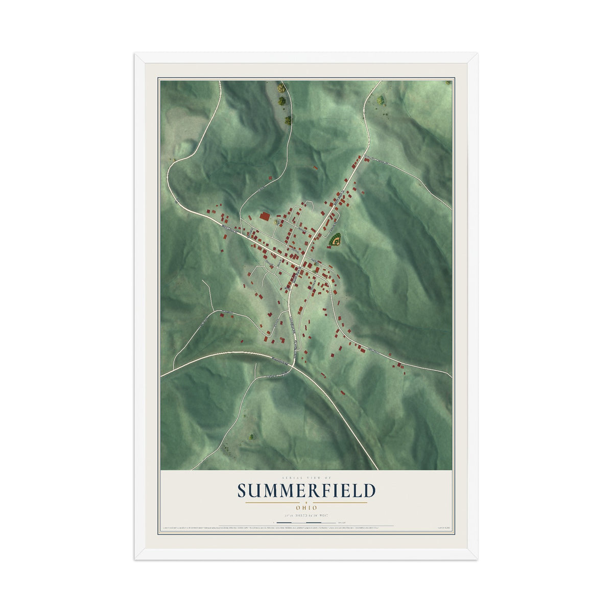 Map of Summerfield, Ohio, 12 x 18 inch print in a white wood frame