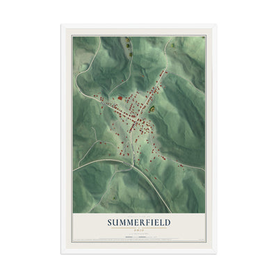 Map of Summerfield, Ohio, 12 x 18 inch print in a white wood frame