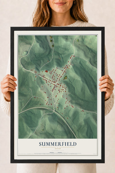 Map of Summerfield, Ohio, 18 x 24 inch print in a black wood frame