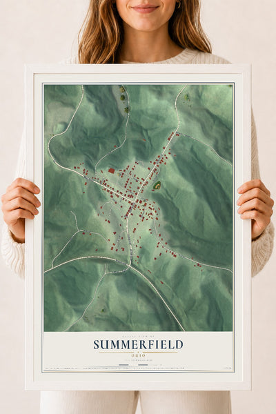 Map of Summerfield, Ohio, 18 x 24 inch print in a white wood frame