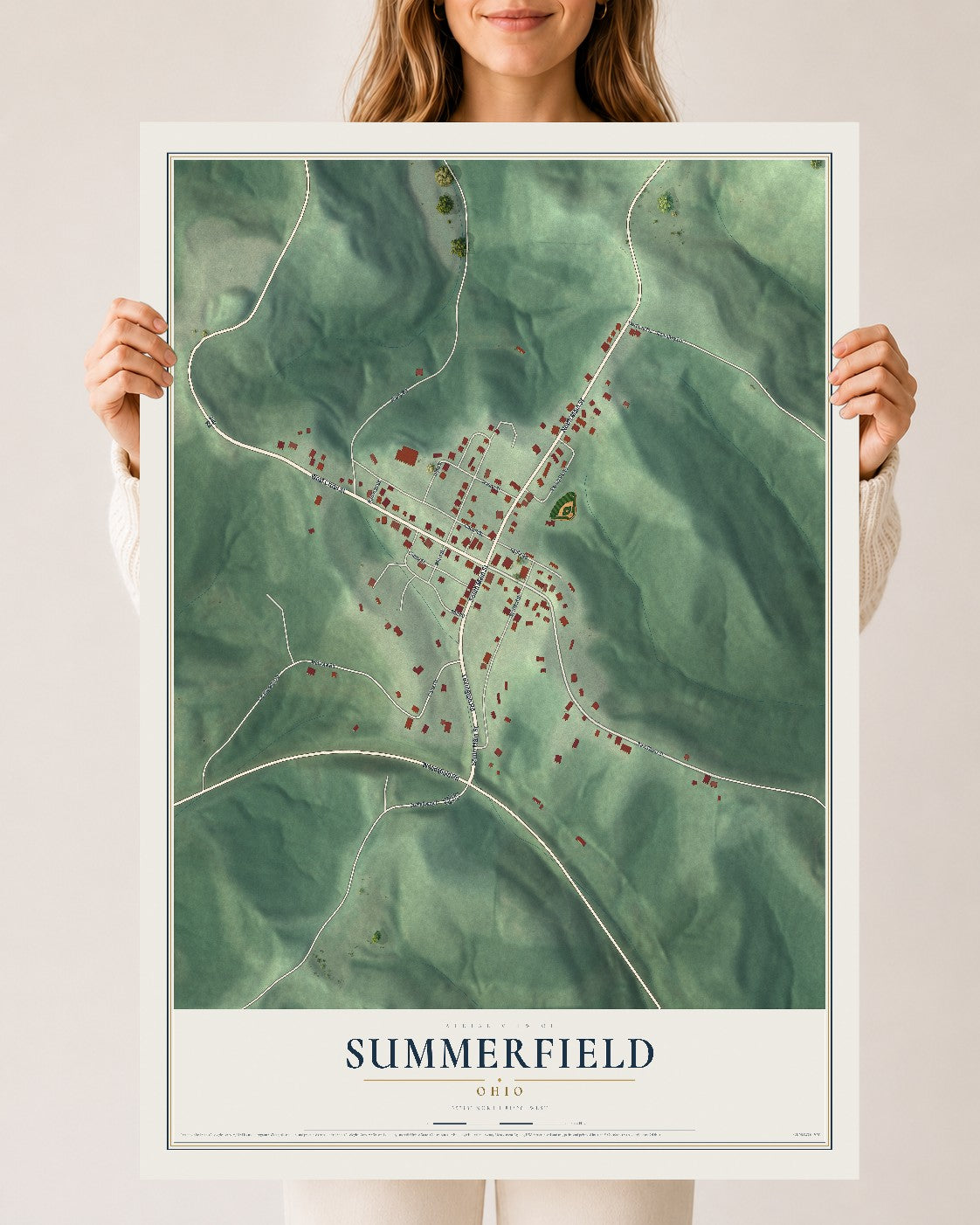 Map of Summerfield, Ohio, 24 x 36 inch unframed archival matte print