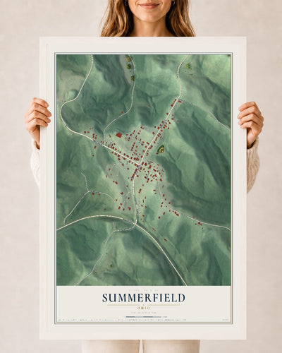 Map of Summerfield, Ohio, 24 x 36 inch print in a white wood frame