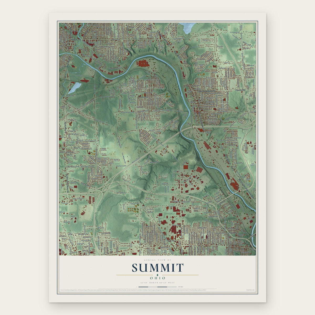 Summit, Ohio map print, the full design