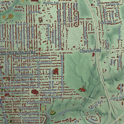 Close-up of the map of Summit, Ohio print showing street and building detail