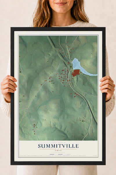 Map of Summitville, Ohio, 18 x 24 inch print in a black wood frame