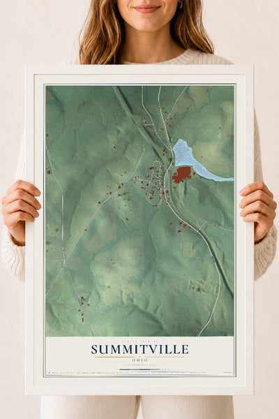 Map of Summitville, Ohio, 18 x 24 inch print in a white wood frame